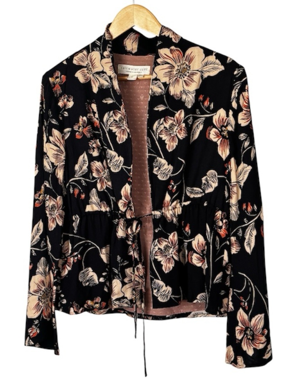 Saltwater Luxe Floral Drawstring Blazer Jacket Top Black L